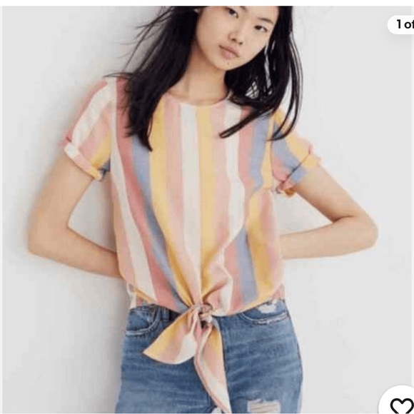 Madewell Tops - Madewell Button-Back Tie Tee in Sherbet Stripe
